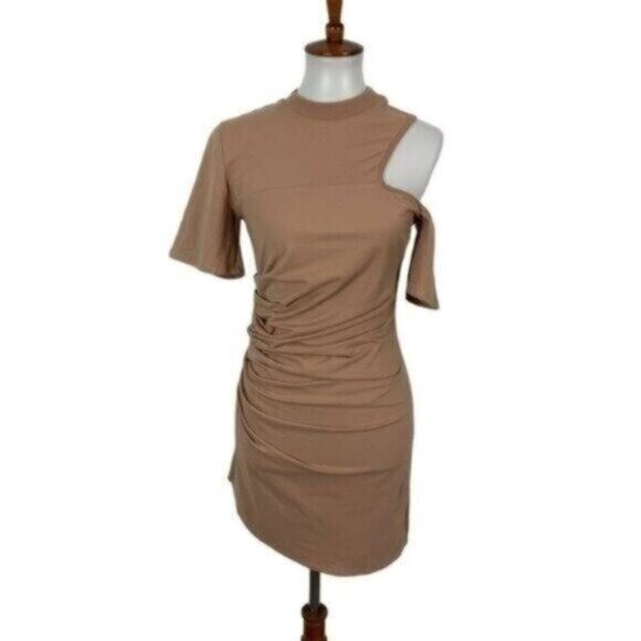 Revolve Dress H Hours Small Tan Short Sleeve Bodycon Sexy Chic Trendy - Picture 1 of 9